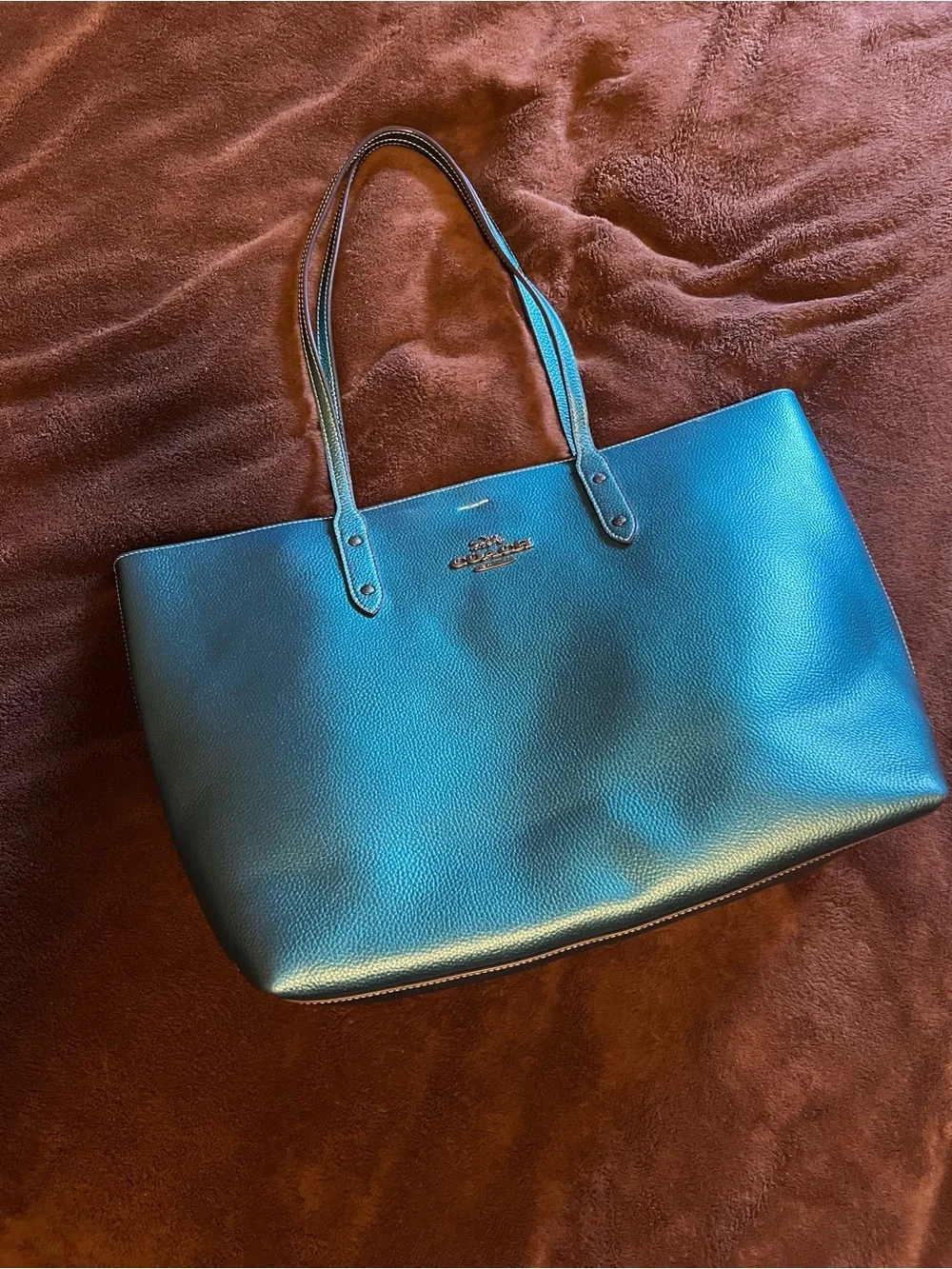 Authentic Coach City Tote Bag in Rare Metallic Veridian Green/Teal - Picture 3 of 5